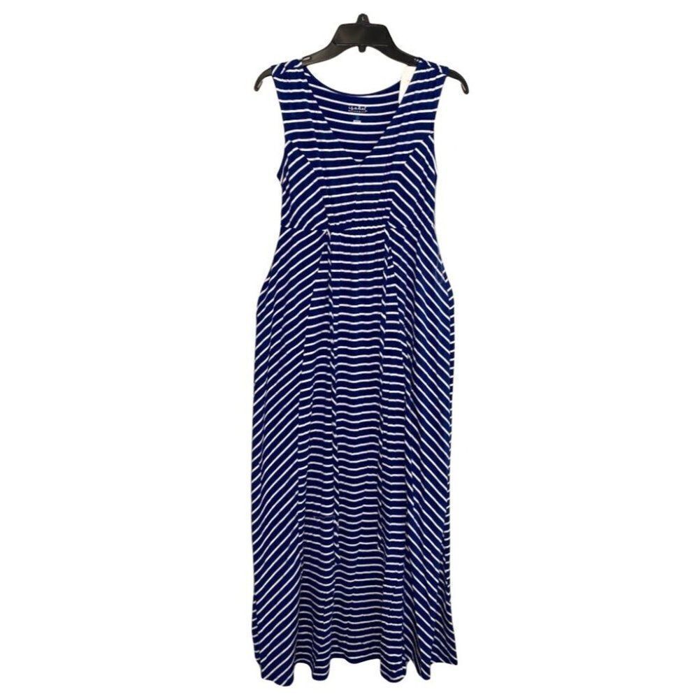 Isabel Maternity Maxi Dress Women's Blue White Stripe Medium Sleeveless Stretch